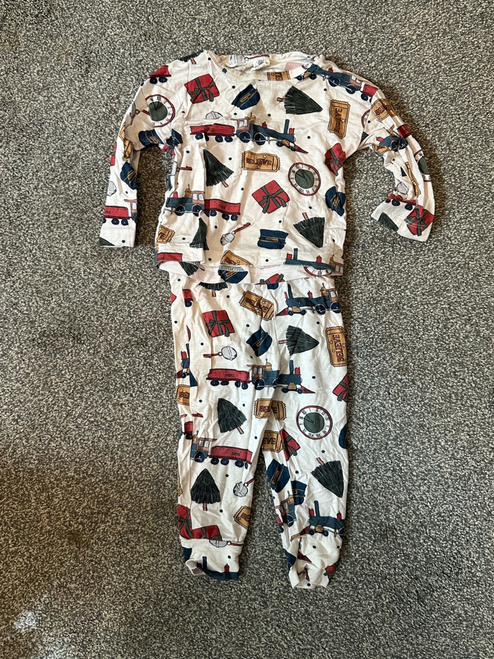 Cream Holiday Train Print Kids Pajama Set